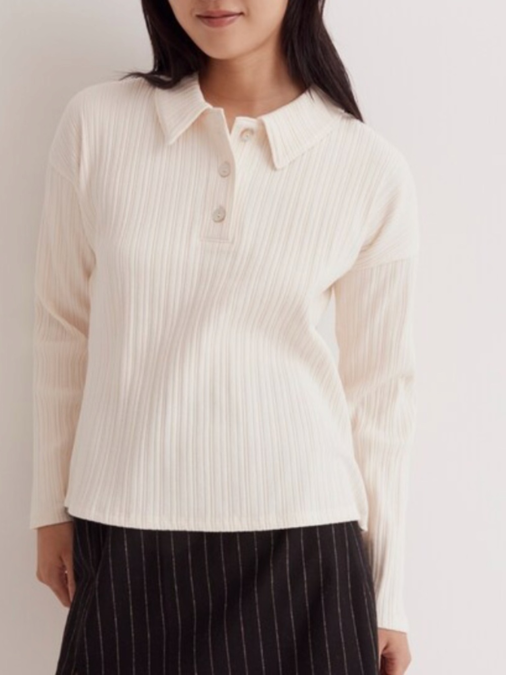 Madewell Variegated Rib Boxy Polo Shirt in Antique Cream